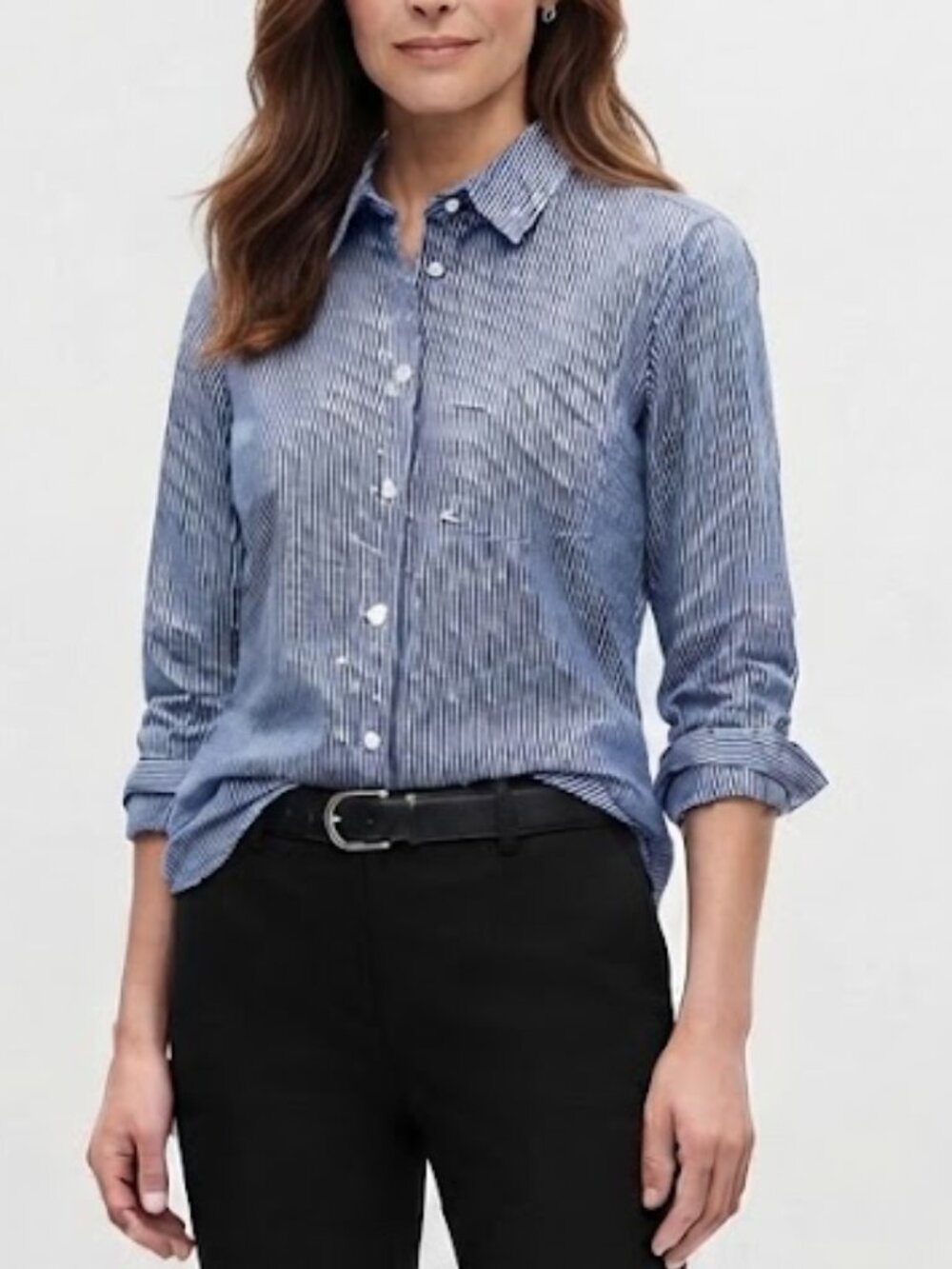 Banana Republic Factory Blue White Striped Poplin Button Down Shirt Size M
